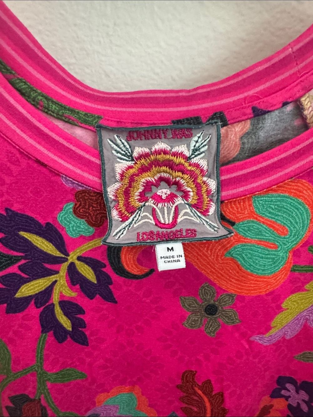 Johnny Was Bright Pink Floral Short Sleeve Crew Neck Tee - Picture 3 of 4